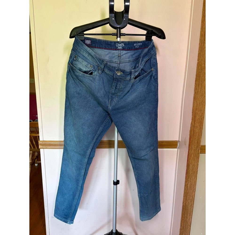 Chaps Mens Skinny‎ Fit Jeans 38x32 Medium Wash Blue Stretch Denim